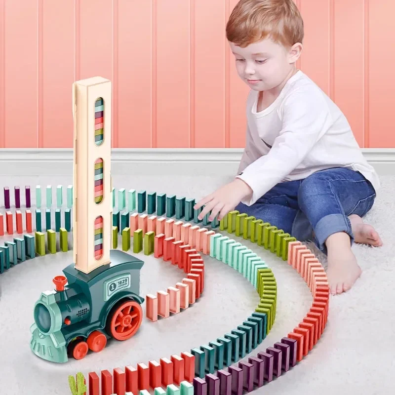 Domino Train Children Toy Automatic Laying Dominoes Floor Toy with Sound Light Electric Toy Game Baby Interaction Toy for Kid