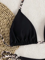 Women's Sexy Solid Halter Bikini Set Lace-Up Low Waist Two-Piece Triangle Thong Swimwear Leopard Tie On Side Brazilian Biquinis 4