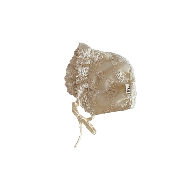 Cute Princess Infant Baby Photography Hat Beige Color Embroidery Floral Ruffle Hat Spring Summer Newborn Photography Props