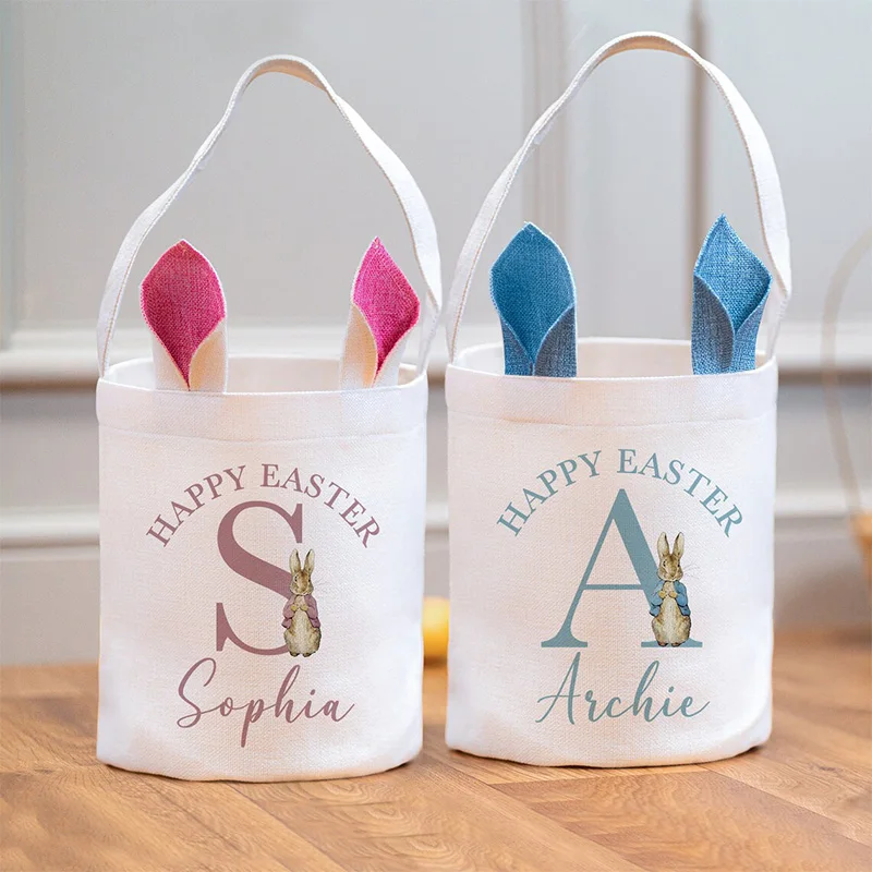 Personalised Initial name pink blue Bunny rabbit bag happy Easter party home decoration Egg Hunt basket kid boy girl gift Bucket