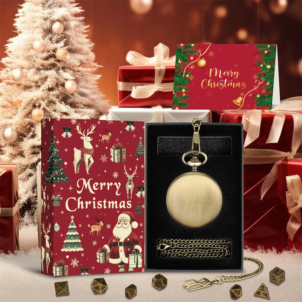 男性用チェーン付きの滑らかな懐中時計ケース,ヴィンテージ,ブロンズとグレー,黒,新しいサイコロゲーム,クリスマスプレゼント