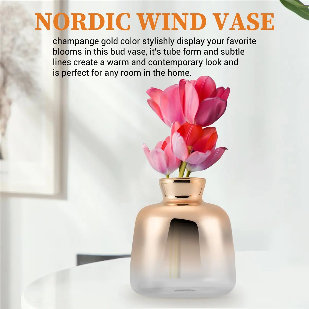A1492Z~Glass Vase Nordic Electroplated Gold Vase Glass Flower Vases for Home Decor Dried Flower Bottle Bar Decoration(9X11cm)