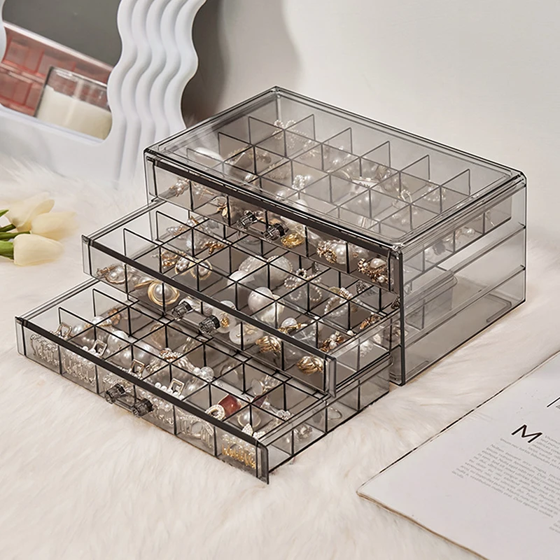 

1 Pack 3 Layer 72 Grid Large Capacity Ring Earring Necklace Jewelry Storage Box Desktop Drawer Organizer Dust-proof Storage Box