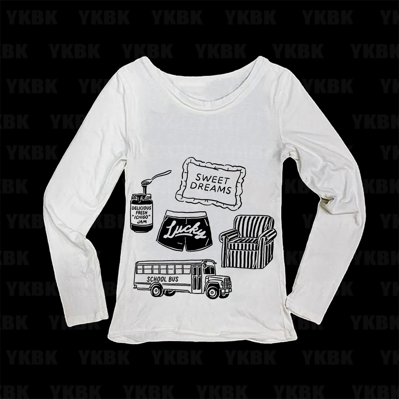 Vintage Line Drawing Sweet Dreams Graphic Women Long Sleeve T Shirt Jam School Bus Print Y2K Slim Casual Tee