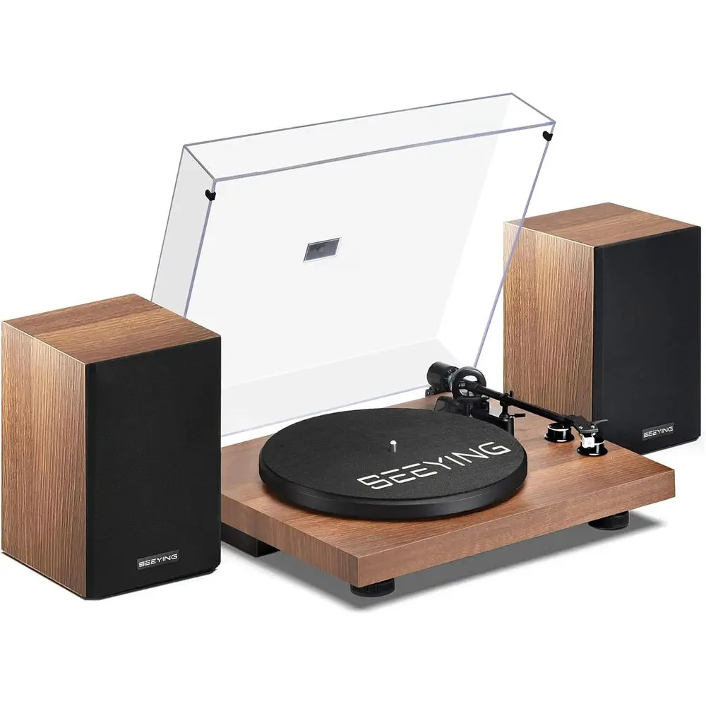 Bluetooth Vinyl Turntable with 36W Stereo Speakers, Hi-Fi System, USB Recording, Auto Stop — Bluetooth
