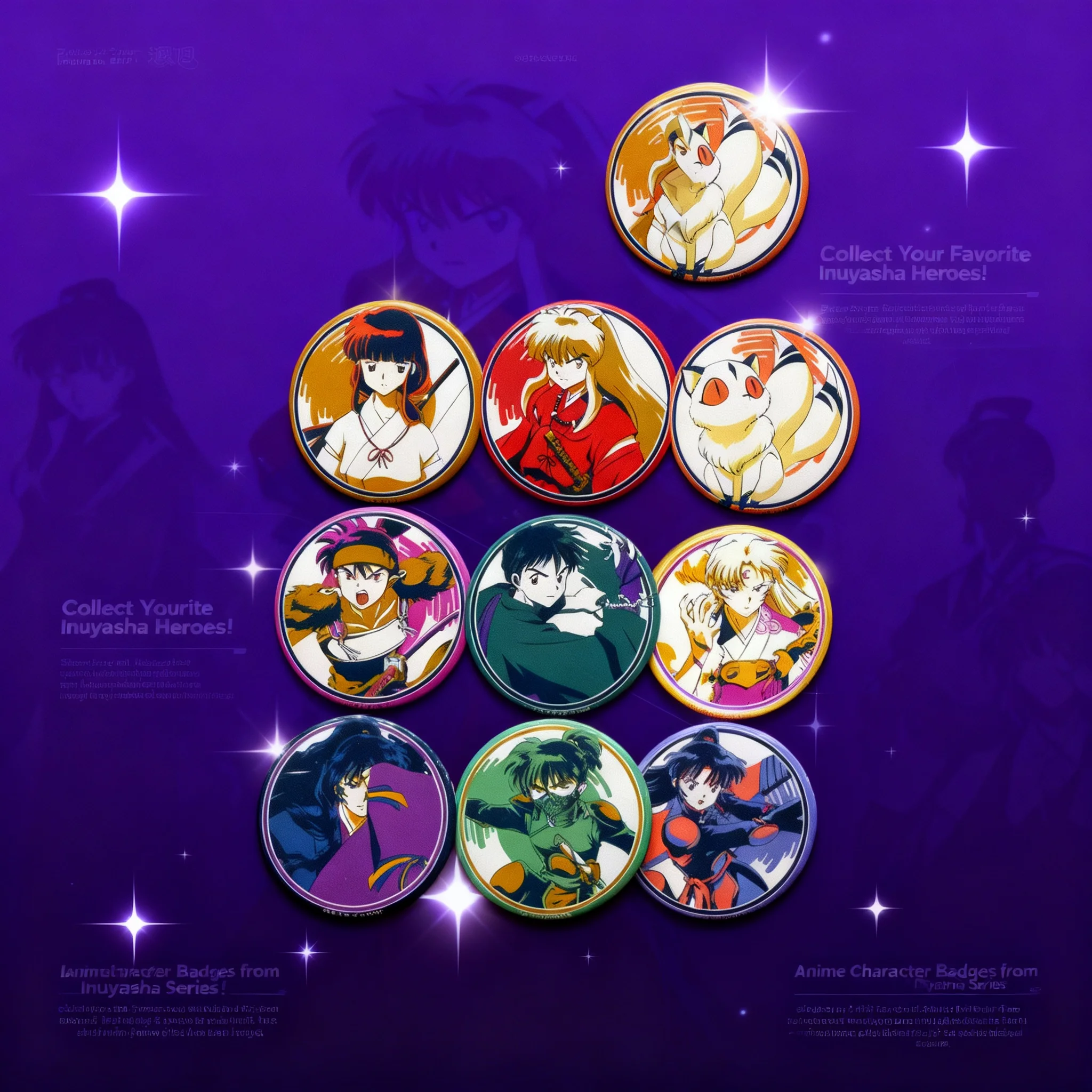 

Набор значков для косплея по аниме «Инуяша»: коллекционные значки-броши с персонажами Инуяша, Кагомэ, Сессёмару, Мику, Санго, Шиппо