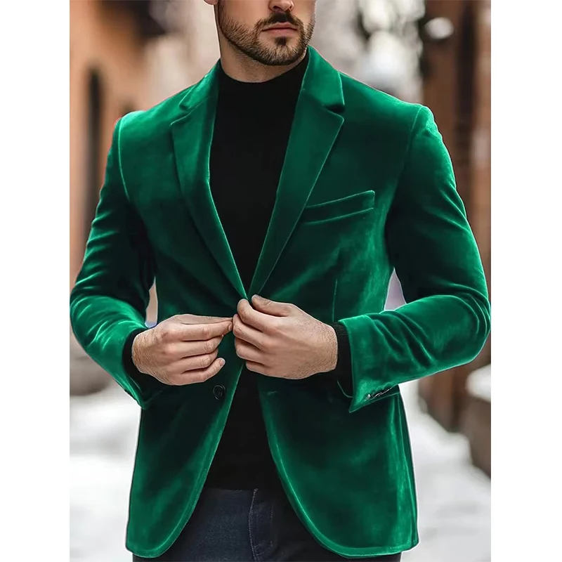 

European and American men's velvet suit, form-fitting solid color two-button suit jacket, sports jacket, suit jacket