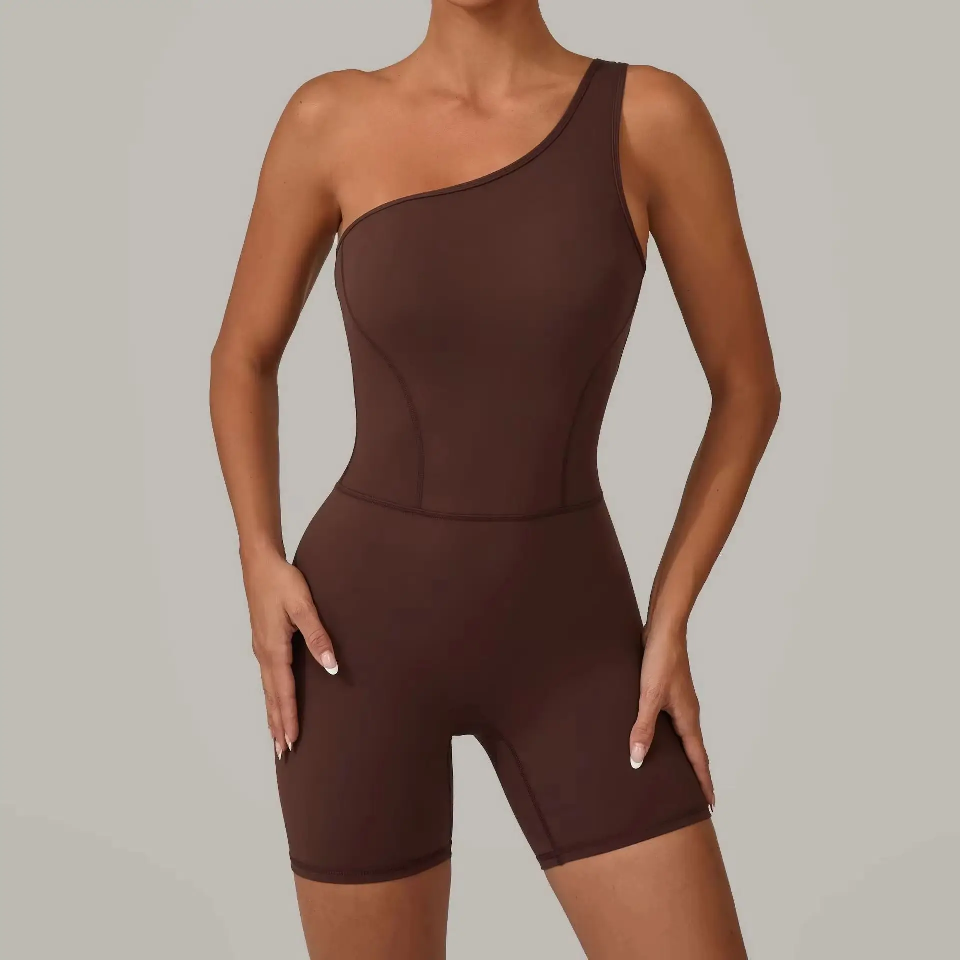 Women's Yoga Elastic Padded One-Piece Suit Gym With One Shoulder Woman Gym Straw Summer Sexy Monkey Yoga Sport Set Short Fitness