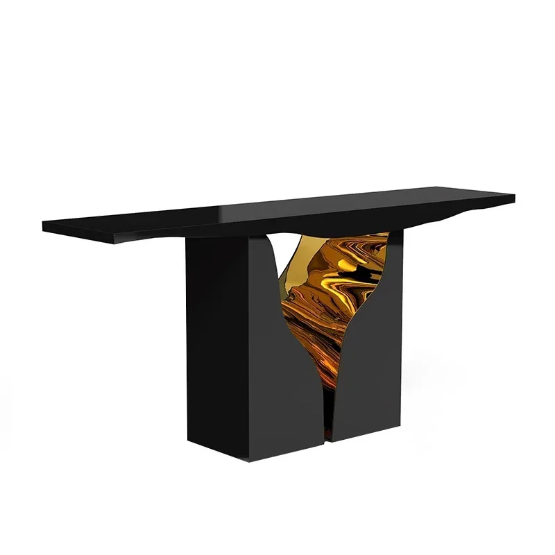 1 Italian Stainless Steel Console Light Luxury Designer Console Tables Entrance Hall Wall Side View