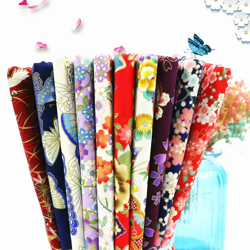 Bronzing Japanese Fabric By The Meter for Tablecloth Kimono Bag Doll Clothes Diy Sewing Soft Flower Fish Cotton Printed Cloth