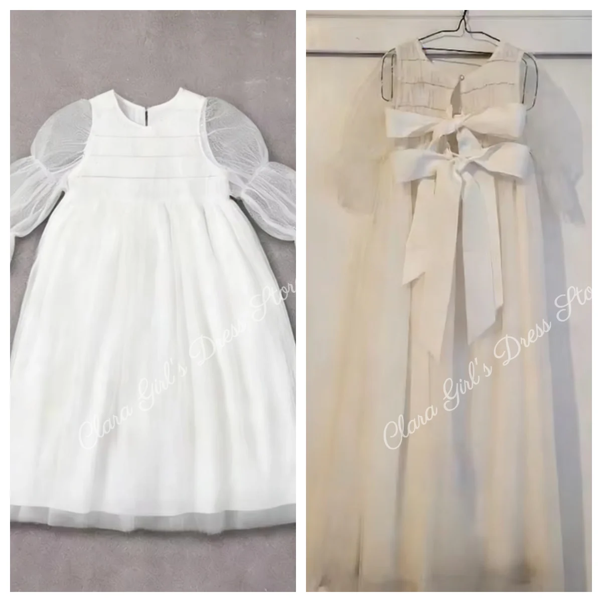 

Cute White Flower Girl Dress Tulle Fluffy A-Line for Little Girls Wedding Birthday Party Evening Ball Gowns