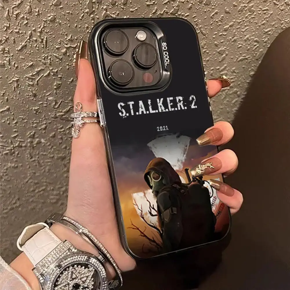 حافظة هاتف ساخنة Game Stalker 2 باللون الأسود IMD ملونة وفضية مناسبة لهاتف iPhone 16 15 14 13 12 11 XS Pro Max