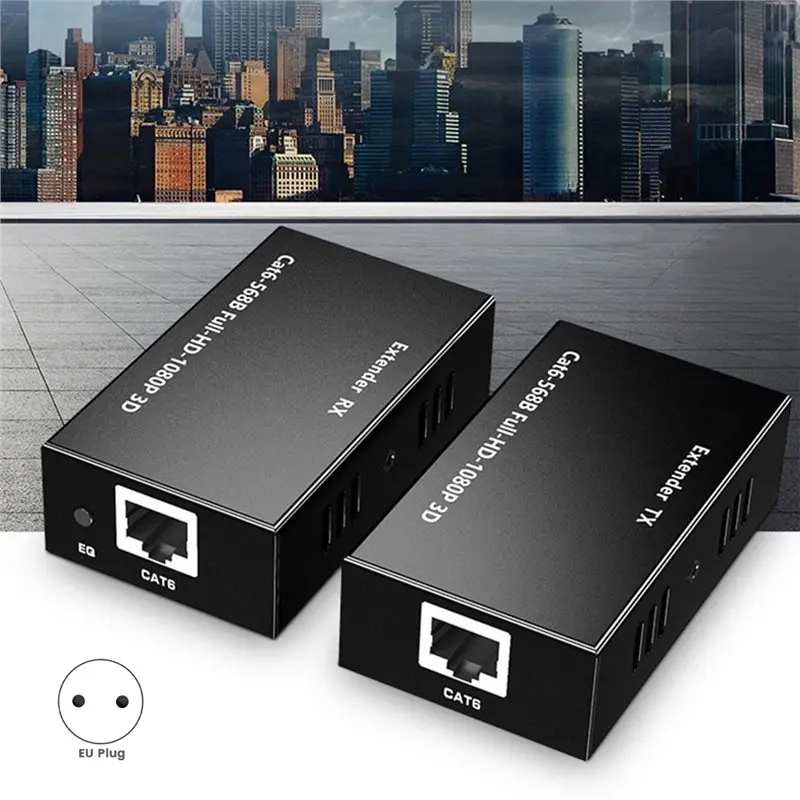 DT51 Extender 1080P 60M Over Cat5e/6 Ethernet Video Extender for TV Monitor Projector US Plug
