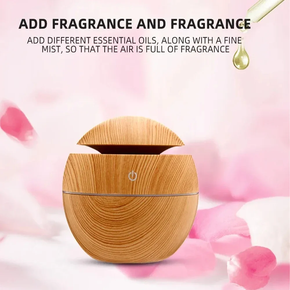 USB Aroma Diffuser Golden Mini Air Moistening Ultrasonic Humidifier 130ml for Car Office Home Bedroom Living Room Study Yoga