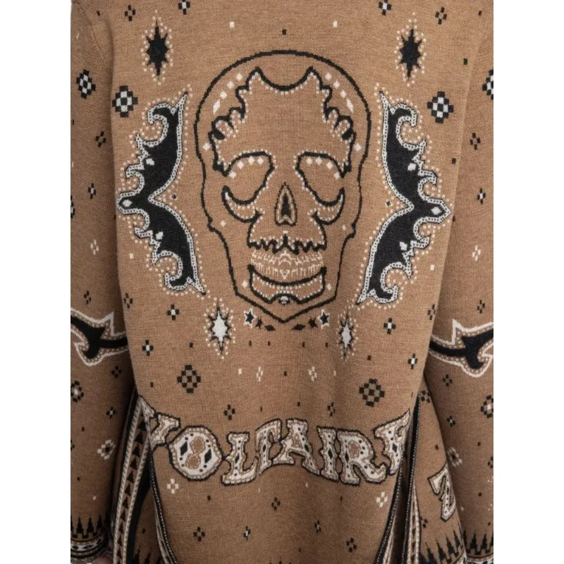 

Вязаный кардиган с жаккардовым узором и кисточками, женский свитер с длинным рукавом, V-образным вырезом, утолщенный