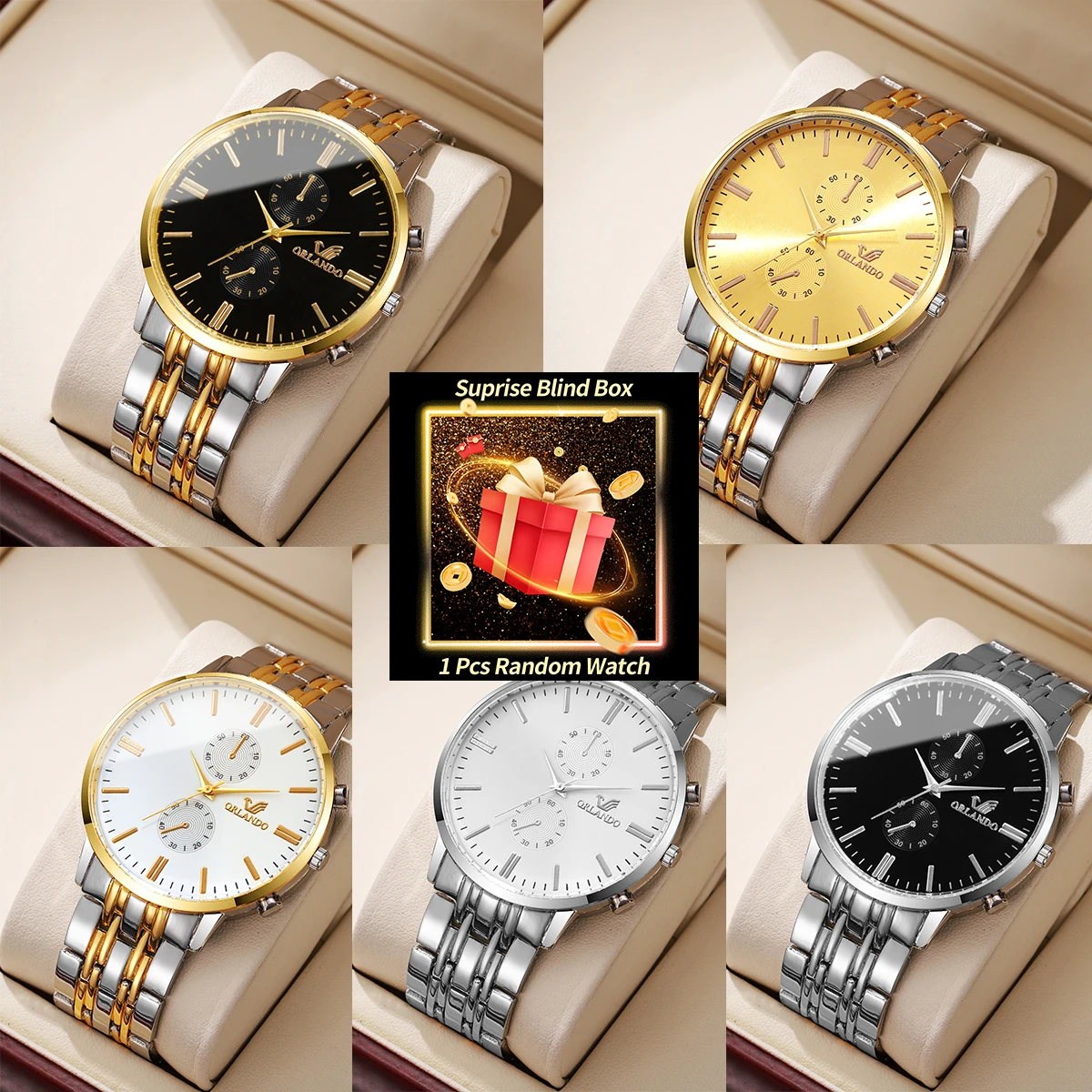 

1PC Surprise Mystery Watch Blind Box-Luxury Men Quartz Watch Fashion Large Dial Mens Business Watches Reloj Hombre（Without Box）