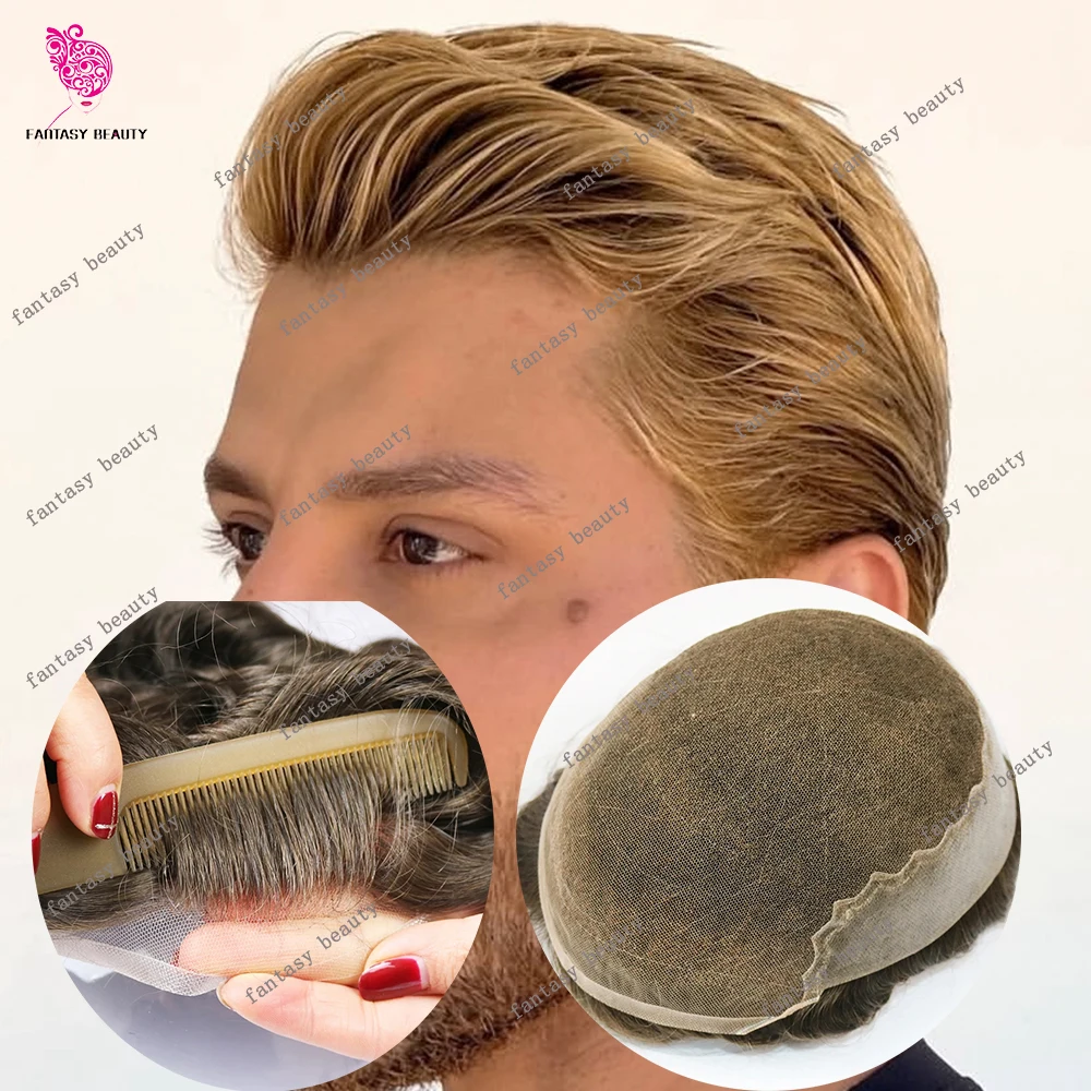 

Невидимый парик-накладка Q6 с двойным узлом и естественной линией роста волос, светло-серый, дышащий, на кружевной основе, для мужчин с облысением, с эффектом осветления, протез для волос