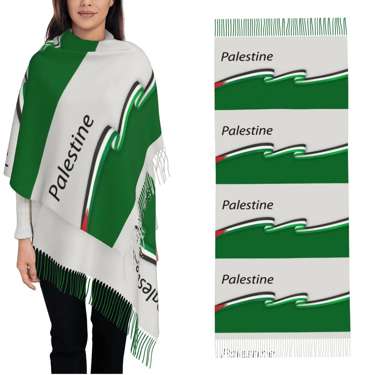 

Шарф с национальным флагом Палестины, женские большие шарфы с длинной кисточкой, зимние винтажные шали и накидки, теплые мягкие на заказ Bufanda Mujer