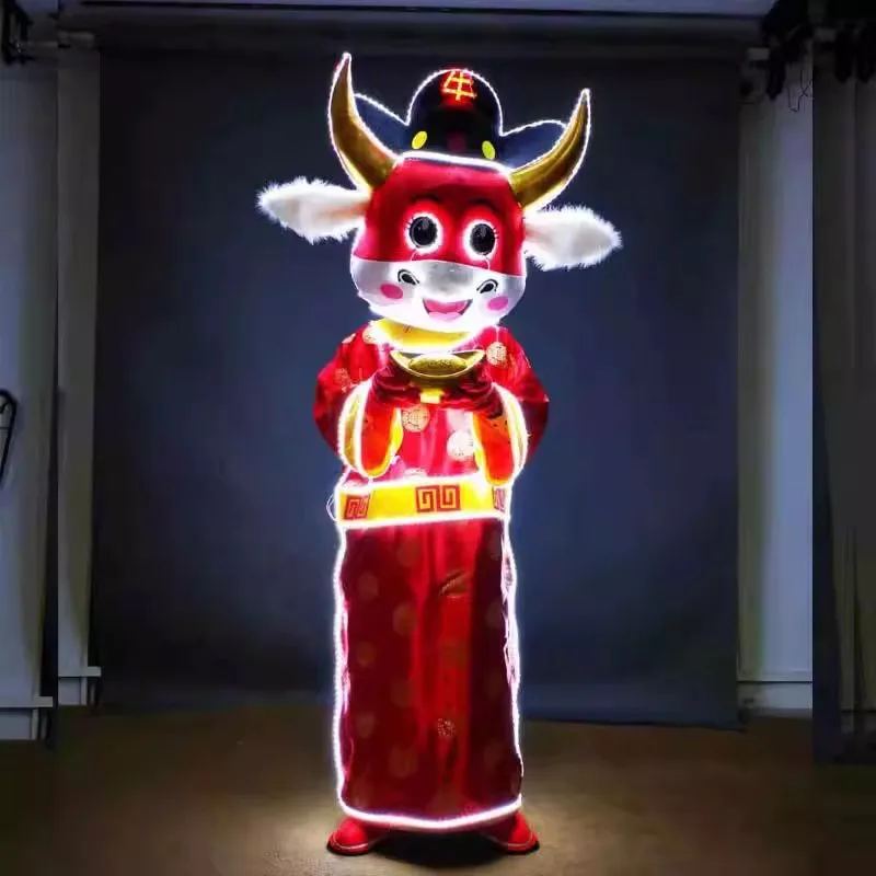 

LED Glowing Wealth God Set Bar Bartending Performance Atmosphere Props Rabbit Bull Tiger Doll Outfit Long Sleeve Fashion Set