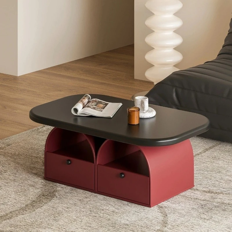 Cream wind light luxury round storage coffee table living room home modern French black and red creativity