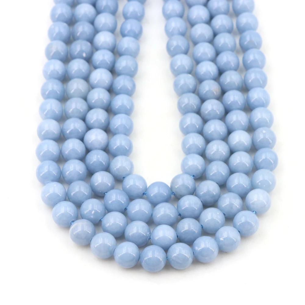 غرامة AAA + الطبيعية الأزرق انجليت حجر مستدير الخرز لصنع المجوهرات قلادة سوار ذاتي الصنع المواد 4/6/8/10/12 مللي متر ستراند 15''