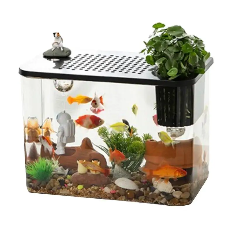 

Small Betta Fish Tank Aquarium Starter Kits USB Mute Filter Landscape Transparent Turtle Tank Office Home Desktop Decoration