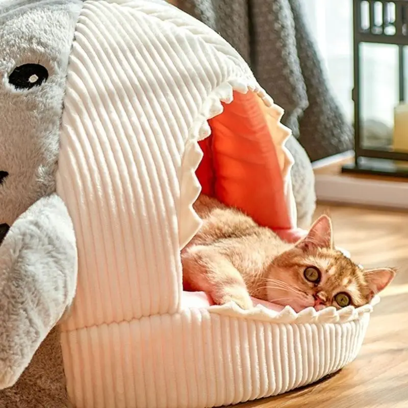 e8bd-cartoon-shark-cave-bed-pet-tent-house-soft-cushion-anti-slip-bottom