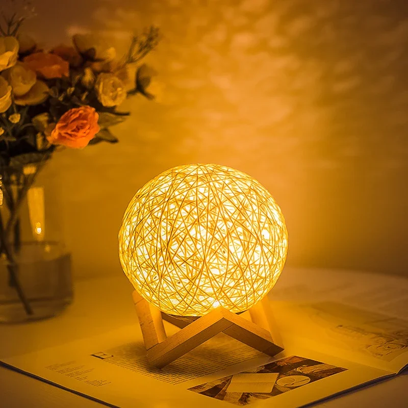 LED Rotan Ball Lamp USB LED Tafellamp Maanlicht Nachtlampje Bedlampje Desktop Licht Slaapkamer Decor Verlichting Creatief Cadeau