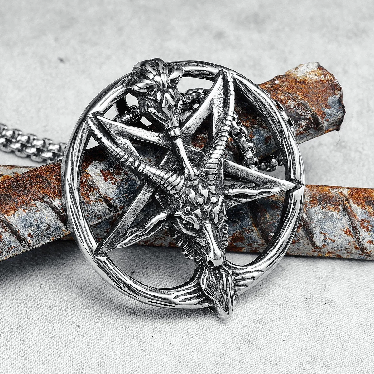 Gothic Baphomet Pentagram Pendant Men Necklace Stainless Steel Satanic Jewelry Heavy Metal Punk Chain Rock Punk for Male Gift