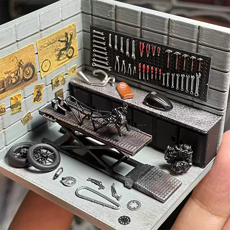 1:64 オートバイ車修理ツールモデルガレージワークショップ壁掛け小道具シーン DIY モデル子供のおもちゃ