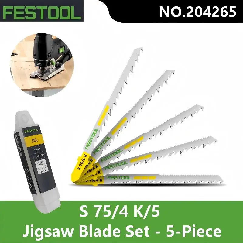 

Festool 204265 S 75/4 K/5 Jigsaw Blade - 5-Pack Precision Ground Set for Fast, Splinter-Free Woodworking Cuts