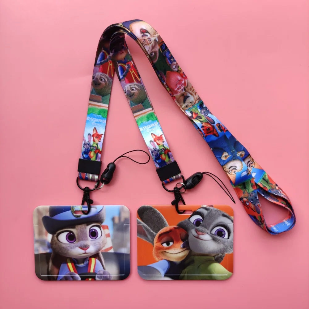 Disney Zootopia Identification Card Holder lanyards Cartoon Neck Strap Card Case ID Badge holder Credentials Retractable clip