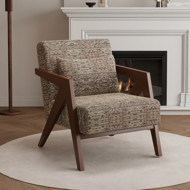 

Medieval single sofa chair French retro living room balcony casual solid wood chair