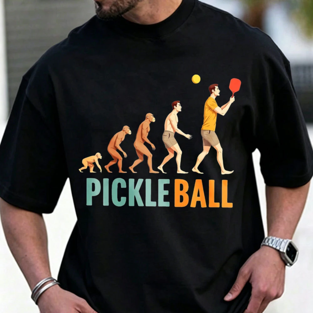 T-shirt graphique Human Evolution Pickleball, imprimé vintage Evolution Monkey To Player, en coton, hauts de sport amusants pour les fans de Pickleball