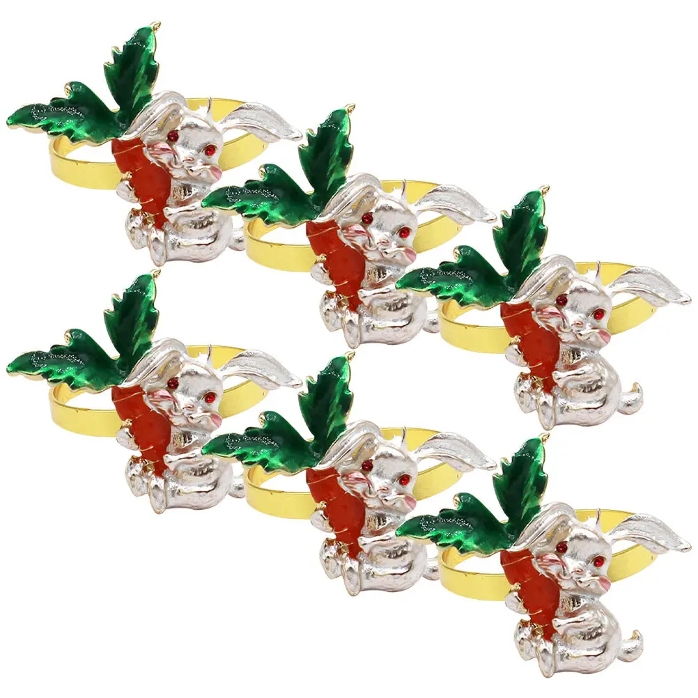 

Набор из 6 изысканных кольцерезинок для салфеток в форме пасхального кролика, для праздничного ужина и декора стола