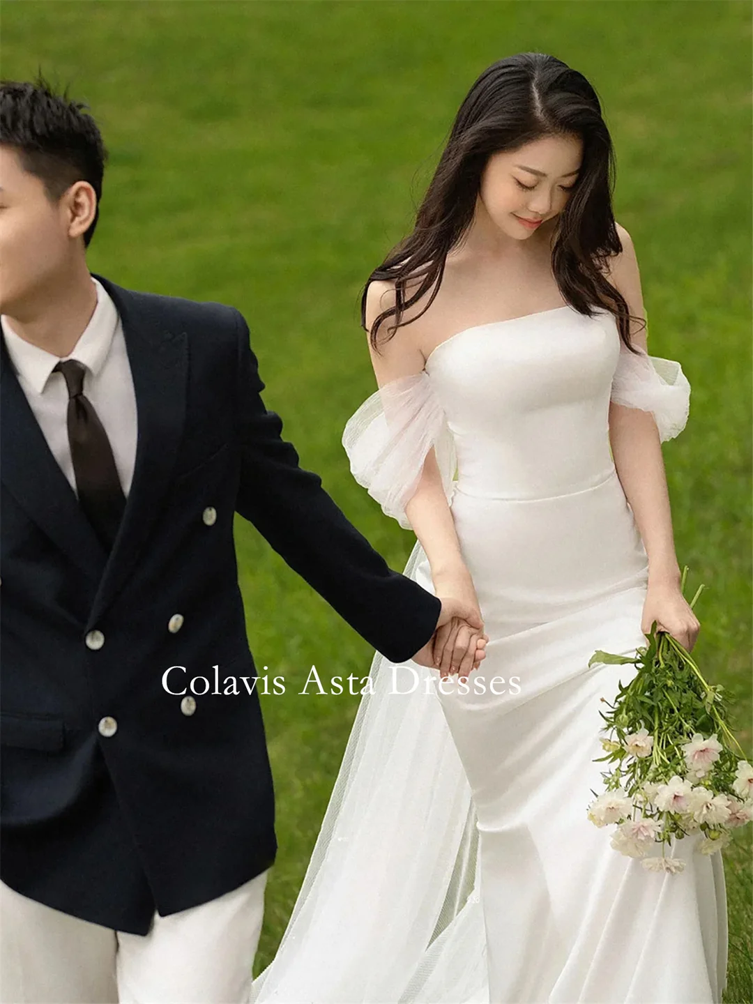 Colavis Asta Elegant Wedding Dresses Off the Shoulder 프롬드레스  Korea Sweep Train  Photoshoot Outdoor Bride Gowns Party Women Bride