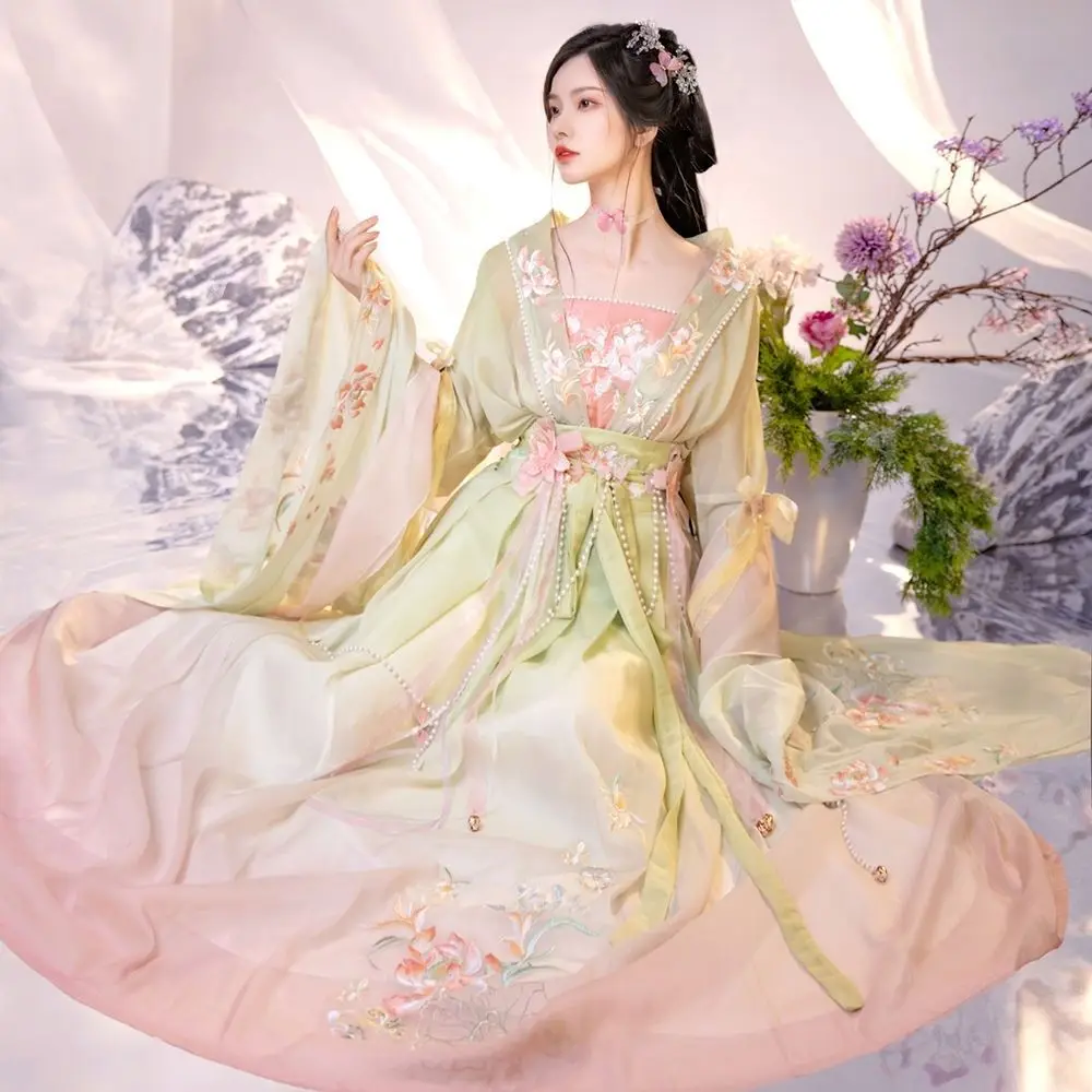 Vintage Chinese Style Hanfu Dress Women's Embroidery Large Sleeve Shirt Hanfu Eight Piece Set Cosplay Fairy Dress Hanfu Suit