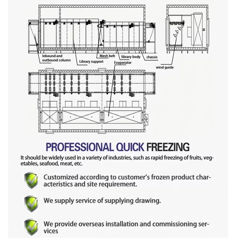 FL Customized Wholesale Fluidized Tunnel Freezer Fruit/Beans/Okra/Strawberries/blueberries/Mango Cube Quick Freezing Equipment