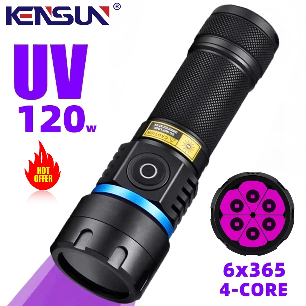 High Power 395/365nm UV Flashlight USB Rechargeable Waterproof Black Light Purple Lamp Torch For Pet Urine Stains Detector