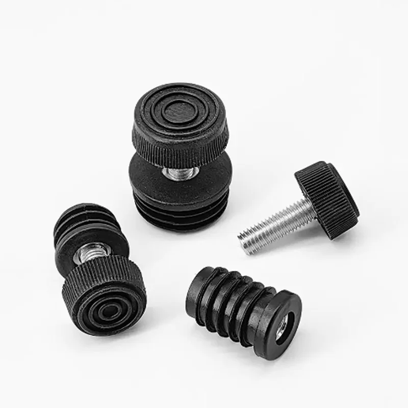 Adjustable Plastic Foot Mats With Screw M6 M8 Black Round Blanking End Cap Pipe Tube Plug Furniture Raised Foot Pad