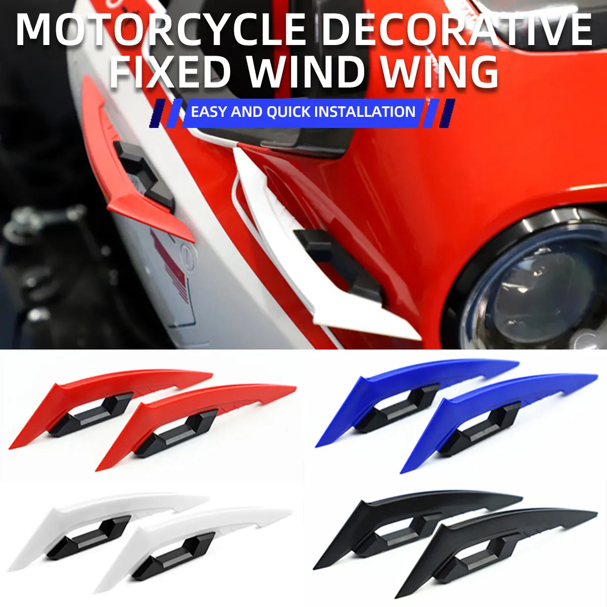 2pcs Motorcycle Winglet Aerodynamic Spoiler Dynamic Wing Deflector Decoration Sticker For Motorcycles E-bikes Scooters ATV UTV
