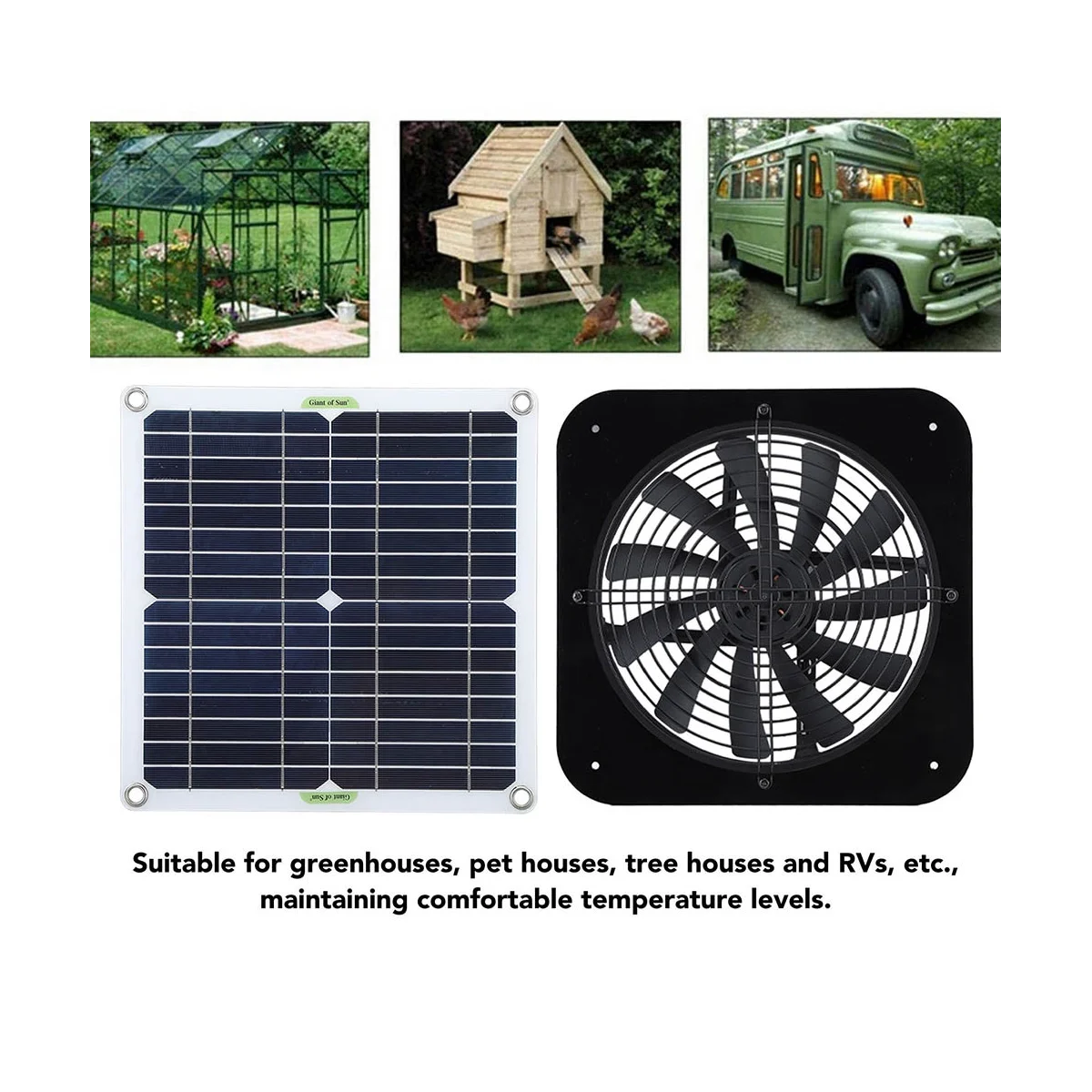 100W Solar Panel Fan Ventilator Exhaust Fan Waterproof Outdoor Portable Ventilator Exhaust Fan for Chicken Coops