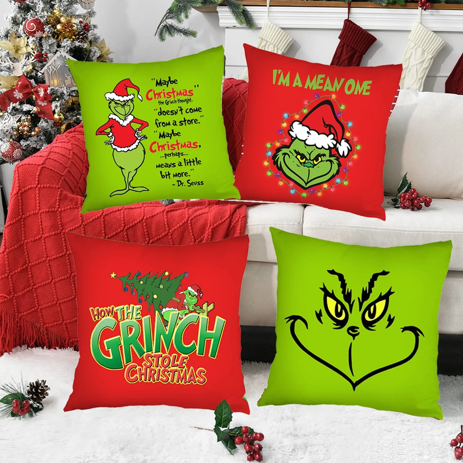 4pcs Christmas Pillow Covers 45x45cm Pillowcases Christmas Throw Pillow Covers Farmhouse Decor For Sofa Couch Xmas Decoration