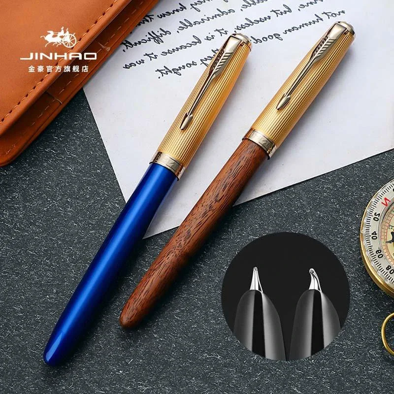 

JINHAO 85 Fountain Pen Wood / Copper Material Gold Arrow Clip Extra Fine Nib Office School Supplies Stationery Pens for Writing