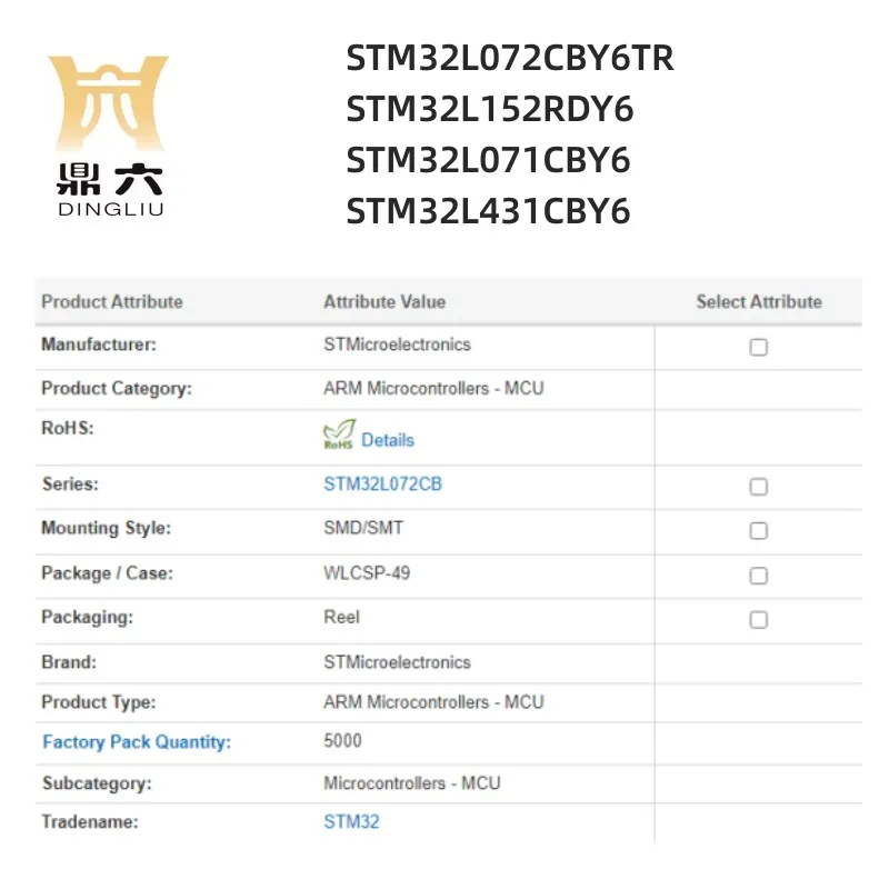 STM32L072CBY6TR STM32L152RDY6 STM32L071CBY6 STM32L431CBY6 Microcontrollers WLCSP-49