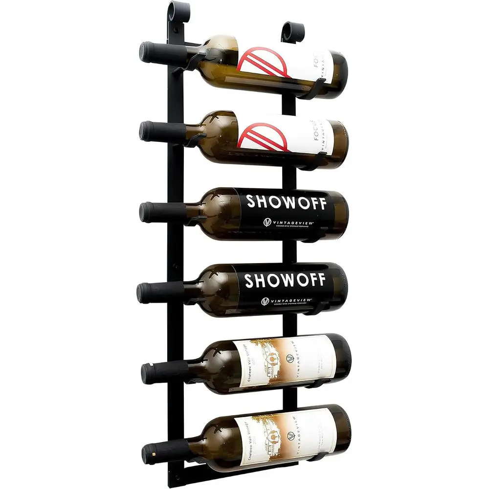 6 Bottle Wall Mounted Wine Rack Stylish Modern Wine Storage with Label Forward Design (Matte Black, Set of 1)