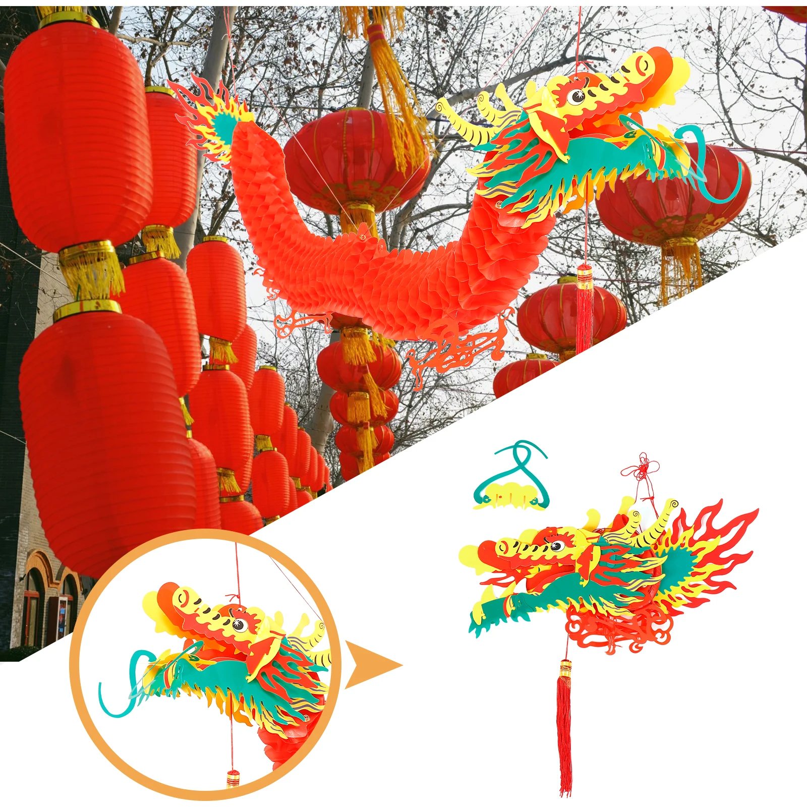 

2PCS Dragon Lantern Style Festival Decoration Outdoor Hanging nament for Christmas New Year Plastic for Door