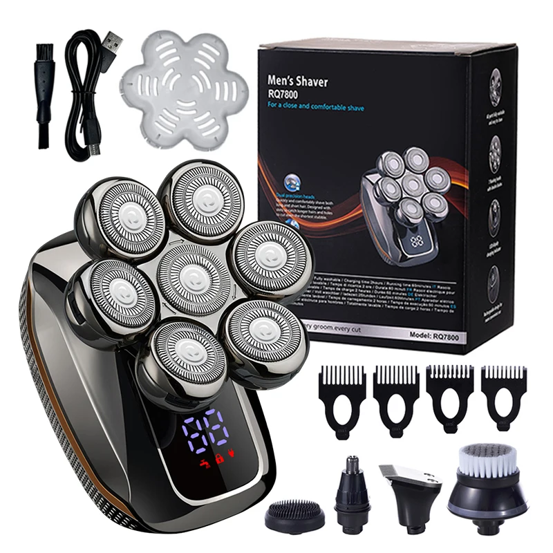 

5-в-1 электробритва для мужчин, плавающее 7D лезвие, перезаряжаемая бритва для лысины, бороды, триммер для волос в носу, массажер для чистки лица