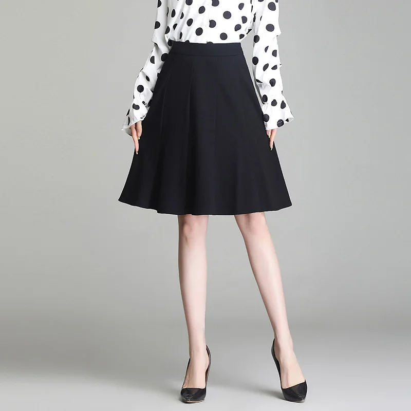 

Fashion Women 2024 Autumn Black Knee-Length Knit Ladies Pleated Skirt S M L XL XXL XXXL Size High Waist Umbrella Skirt Female
