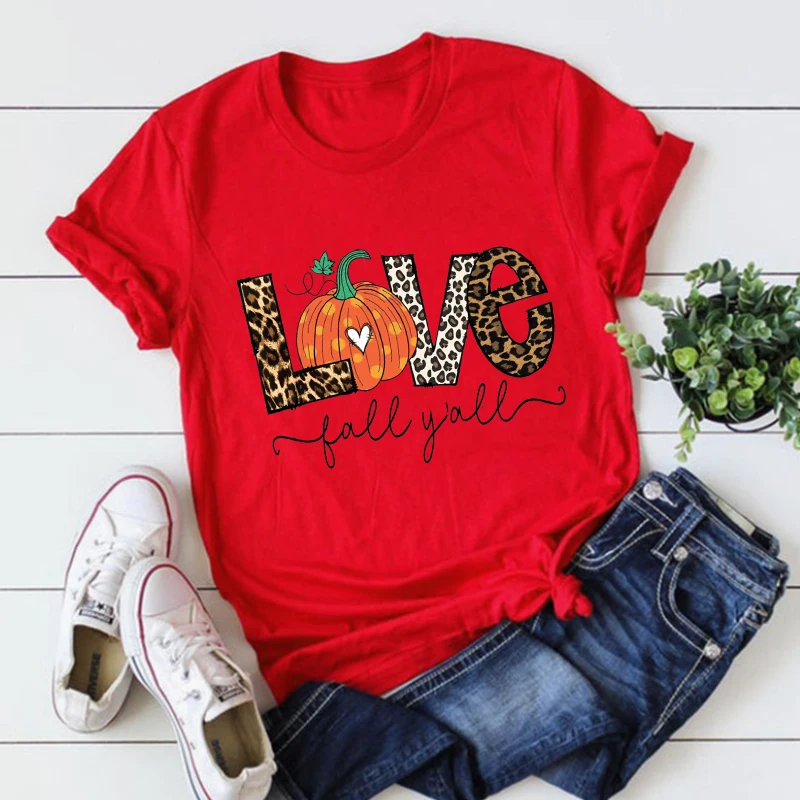 Love Fall Y'All Shirt Leopard Print Fall Tshirt Thanksgiving Hello Pumpkin Top Fall Vibes Peace Thanksgiving Family Clothes L